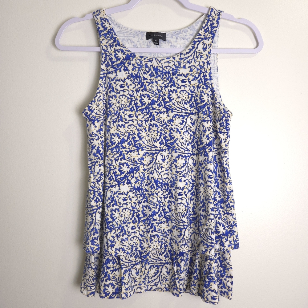 THE LIMITED Geometric Abstract Tier Blue Sleeveless Top XS
